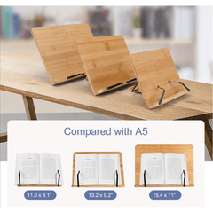 Adjustable Bamboo Book Stand with Page Paper Clips