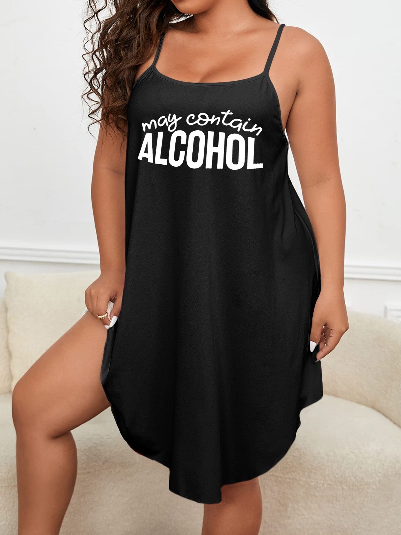  Sexy Lounge Dress Women's Plus Funny Slogan Print Round Neck