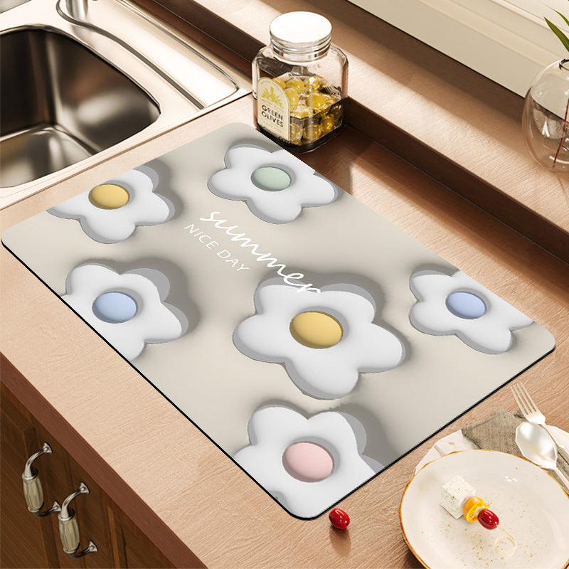 3D Stereo Embossed Dish Drying Pad Kitchen Drain Mat - Absorbent Washstand Mat