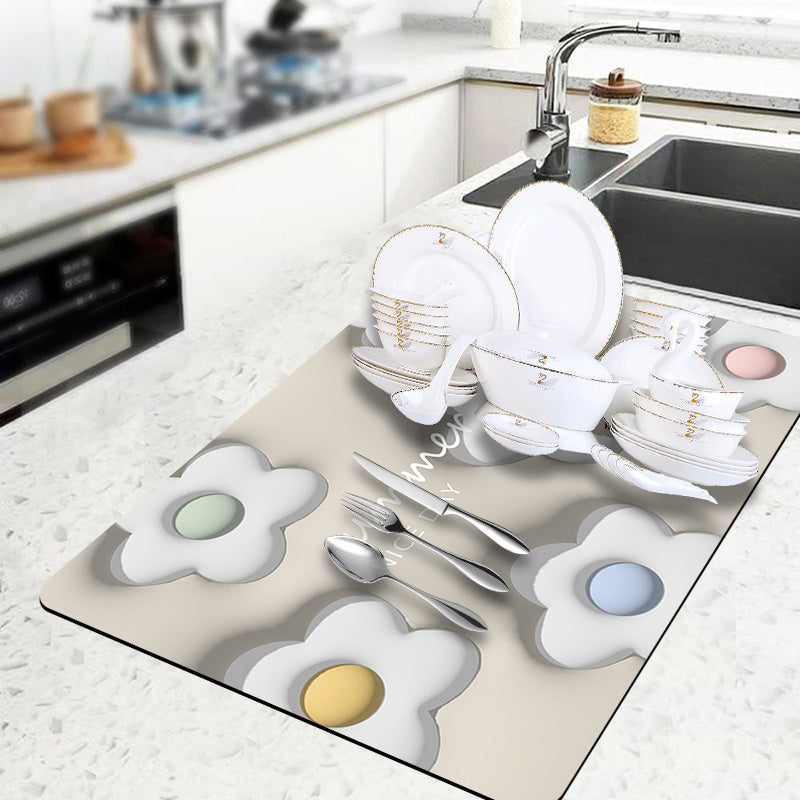 3D Stereo Embossed Dish Drying Pad Kitchen Drain Mat - Absorbent Washstand Mat