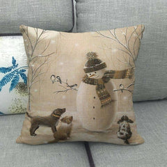 Linen Christmas Cushion Cover Xmas Decorations Without Pillow 45x45cm