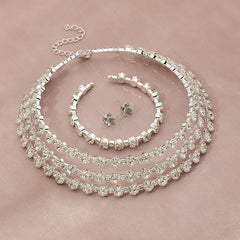 Rhinestone Choker Necklace Earrings Bangle Set