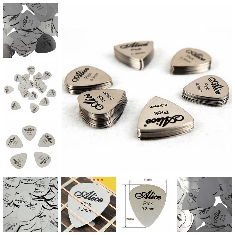 5/10pcs Metal Guitar Pick 0.3mm Thin Silvery Bass Ukelele Pick