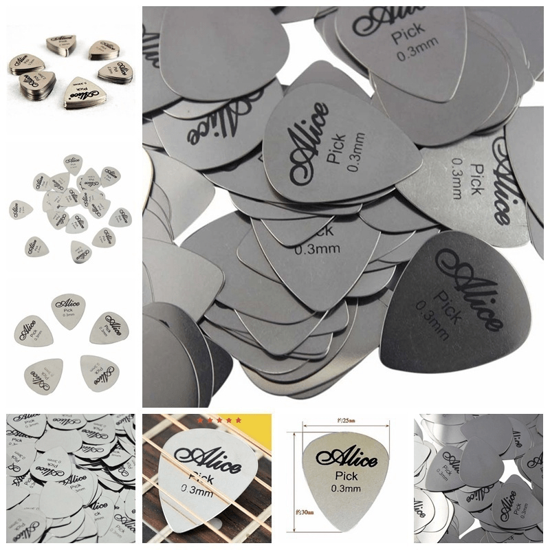 5/10pcs Metal Guitar Pick 0.3mm Thin Silvery Bass Ukelele Pick