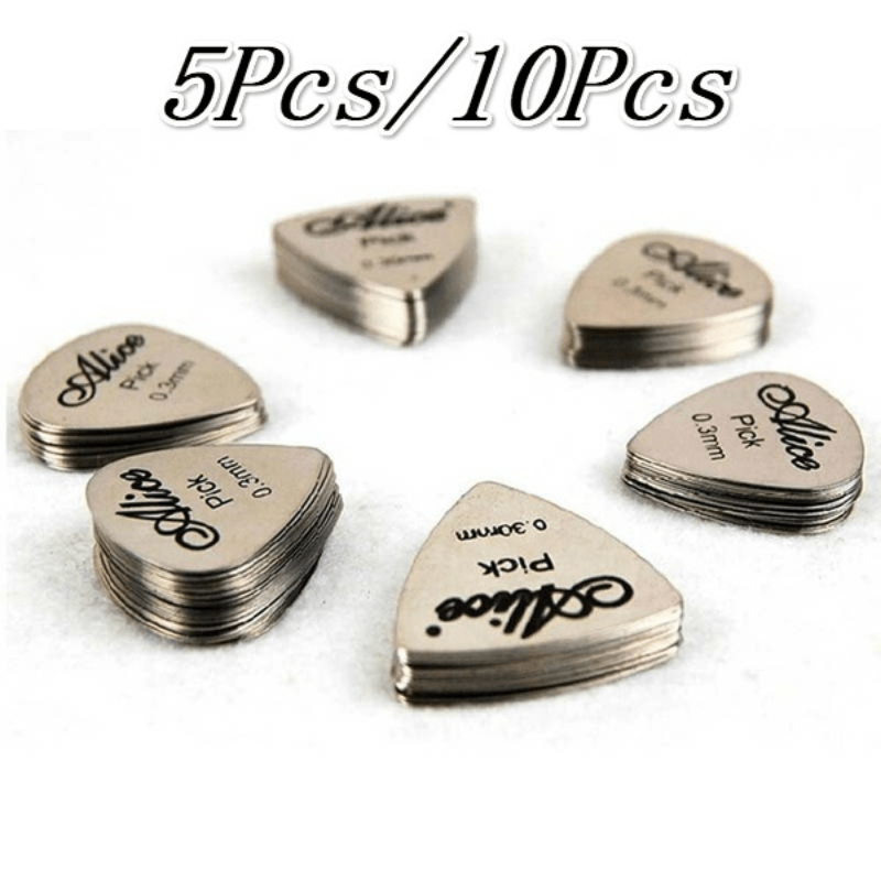 5/10pcs Metal Guitar Pick 0.3mm Thin Silvery Bass Ukelele Pick