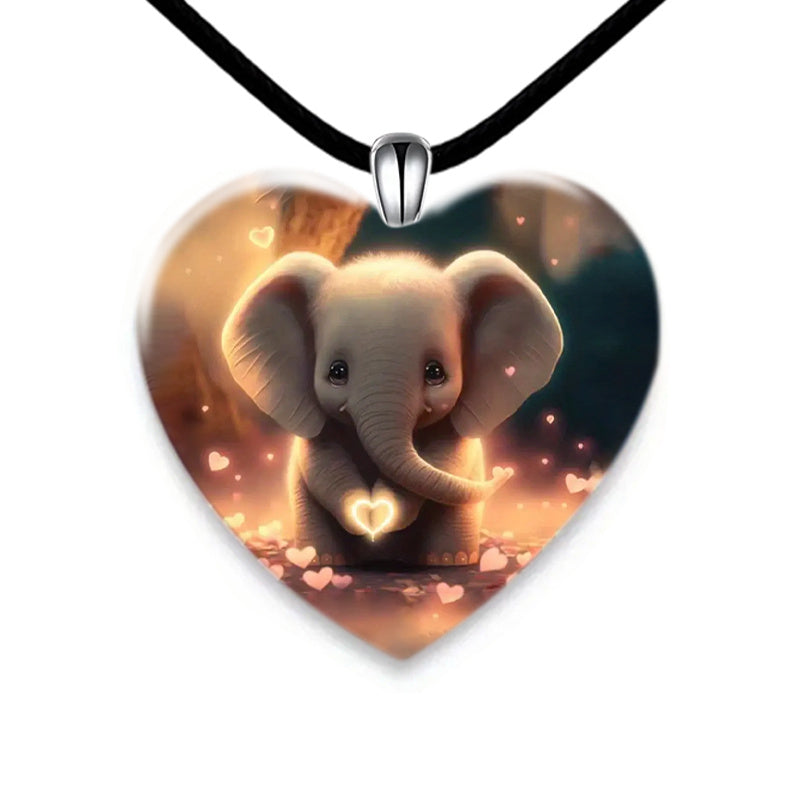 Daughter Elephant Pattern Heart Pendant Necklace Gift