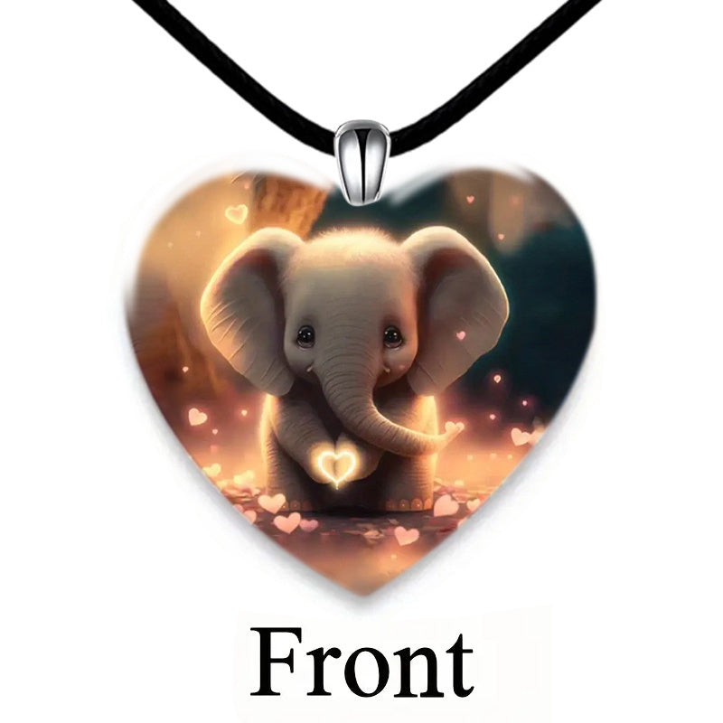Daughter Elephant Pattern Heart Pendant Necklace Gift