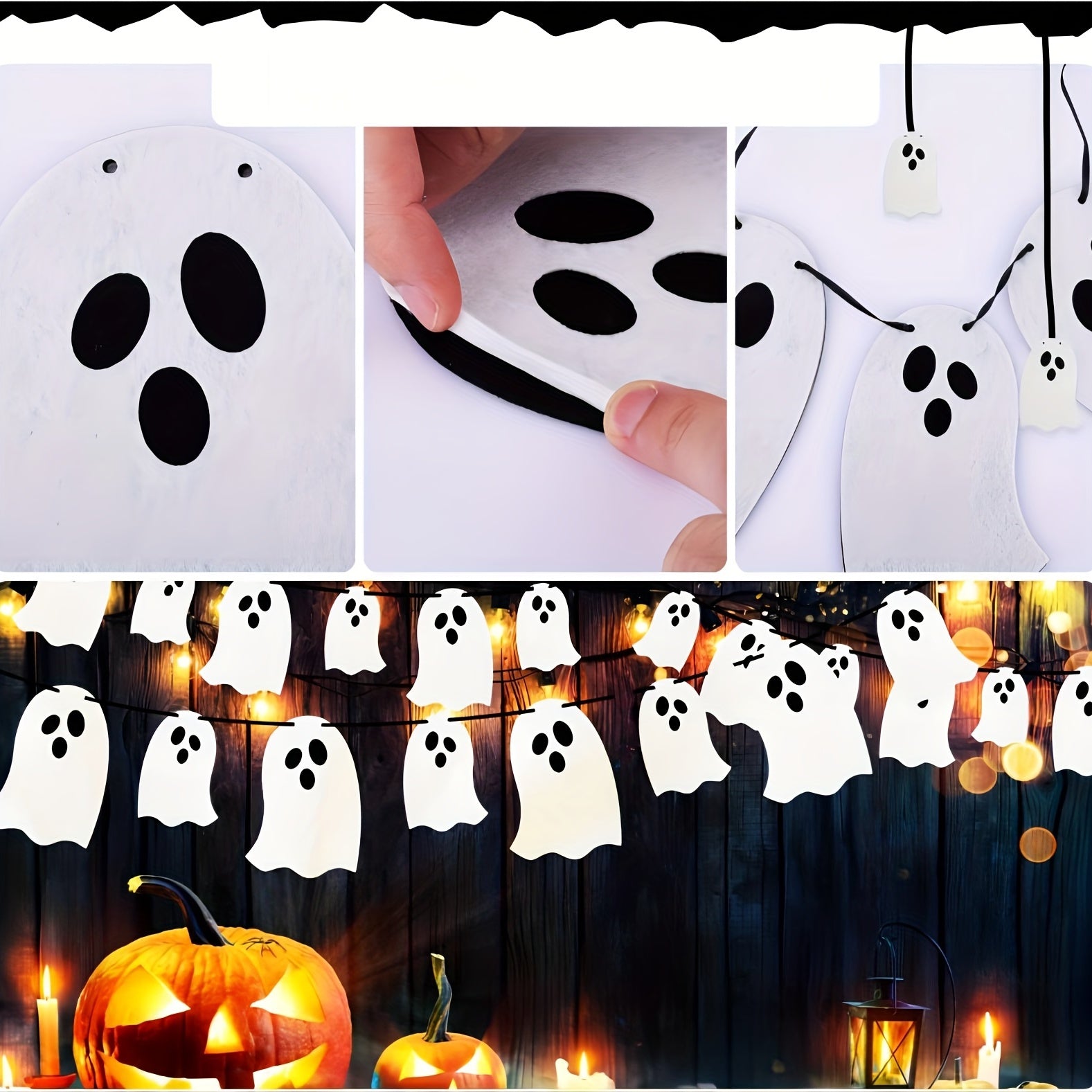 8pcs Halloween Ghost Pull Flag Silvery Sequin Banner