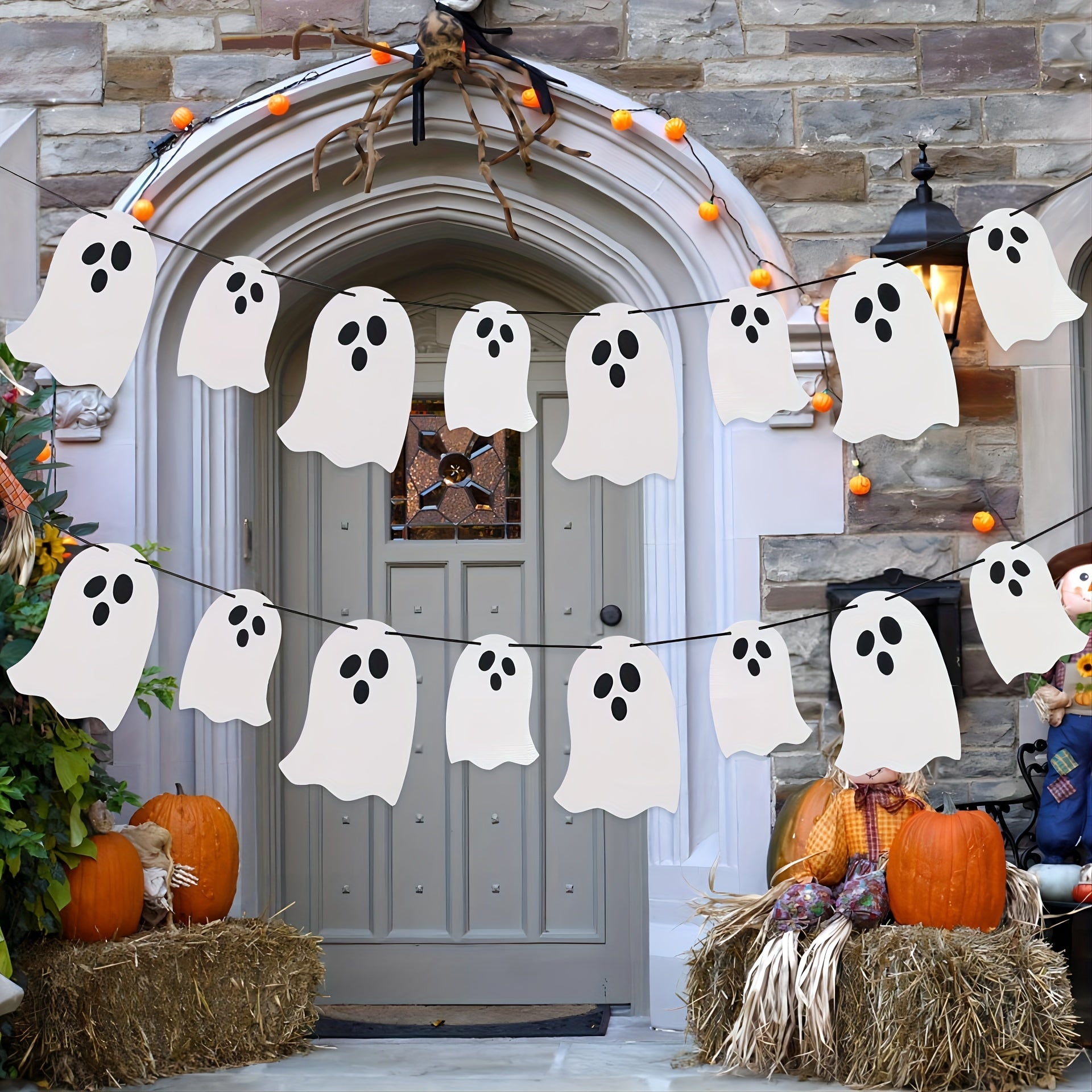 8pcs Halloween Ghost Pull Flag Silvery Sequin Banner