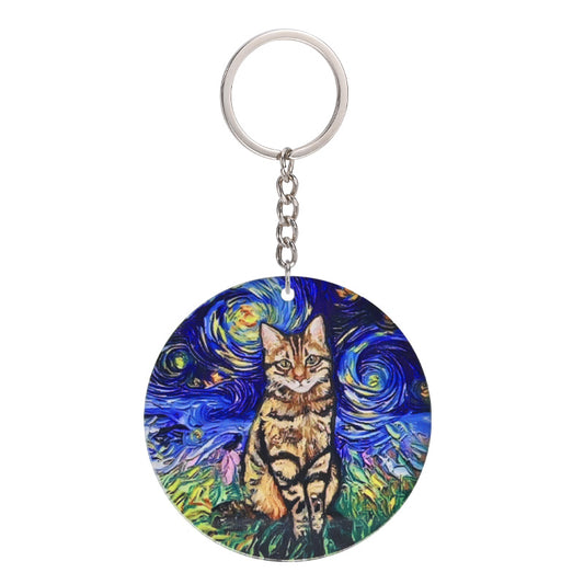 Cat Painting Acrylic Keychain Circular Pendant Decoration