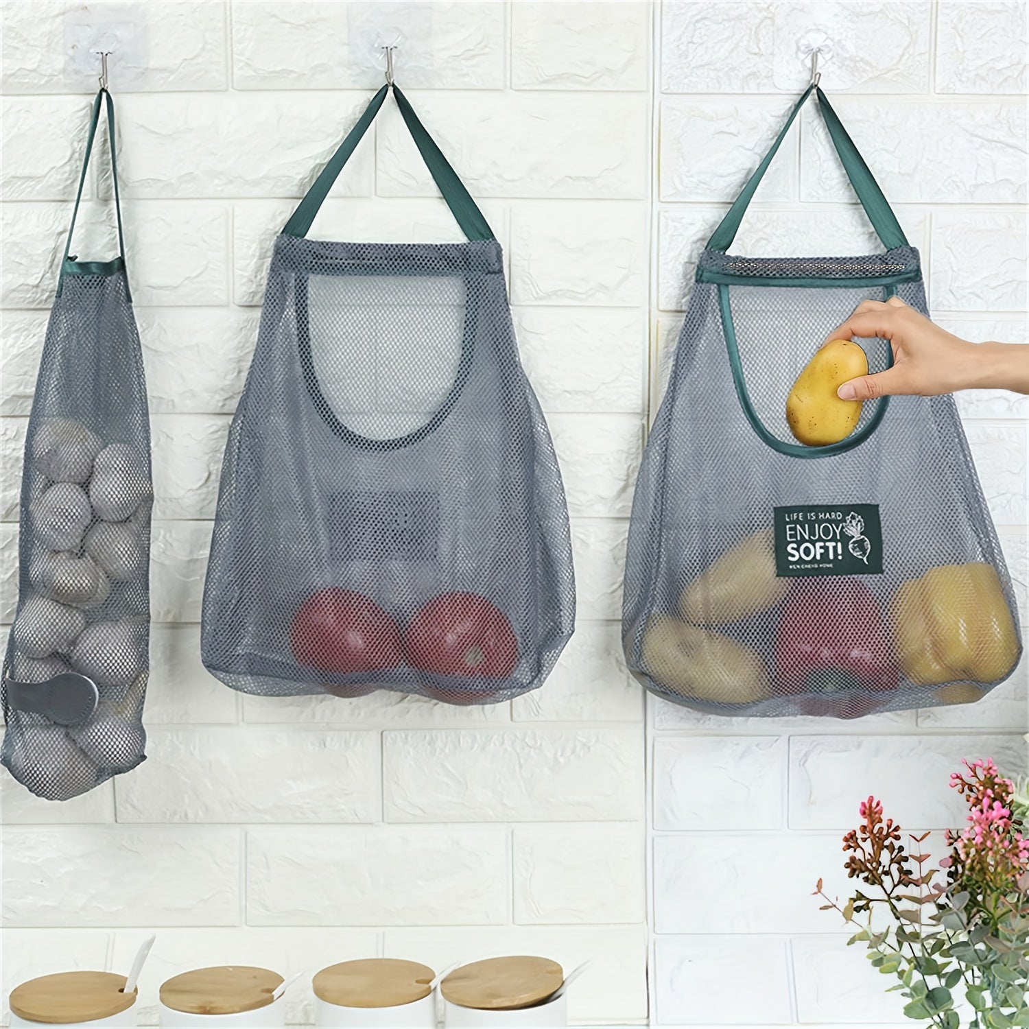 Mesh Bags for Fruits and Vegetables - Kitchen Storage Tote Bag