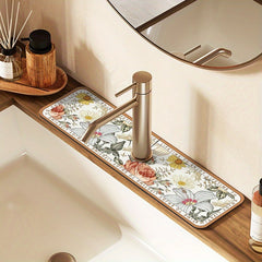 Floral Rubber Dish Drying Mat for Kitchen Bathroom Countertop