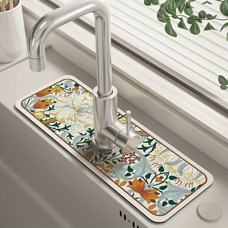 Floral Rubber Dish Drying Mat for Kitchen Bathroom Countertop