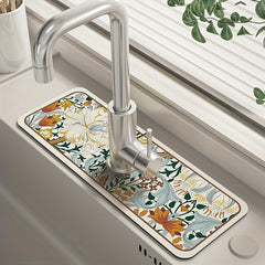 Floral Rubber Dish Drying Mat for Kitchen Bathroom Countertop
