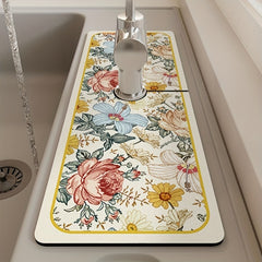Floral Rubber Dish Drying Mat for Kitchen Bathroom Countertop