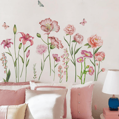 4pcs Flowers Wall Sticker Vinyl Removable Plant Decals Self-adhesive Stickers