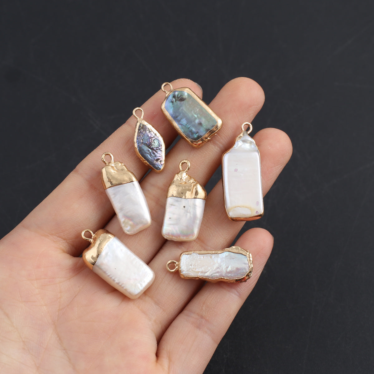 Natural Pearl Pendant Golden Edge Charms - DIY Jewelry Making