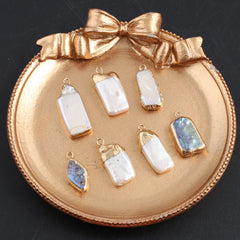 Natural Pearl Pendant Golden Edge Charms - DIY Jewelry Making