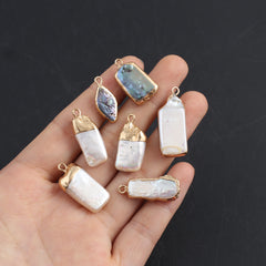 Natural Pearl Pendant Golden Edge Charms - DIY Jewelry Making