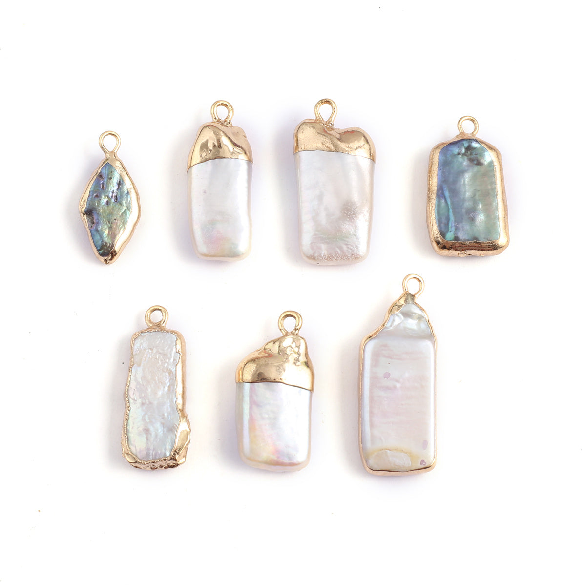 Natural Pearl Pendant Golden Edge Charms - DIY Jewelry Making