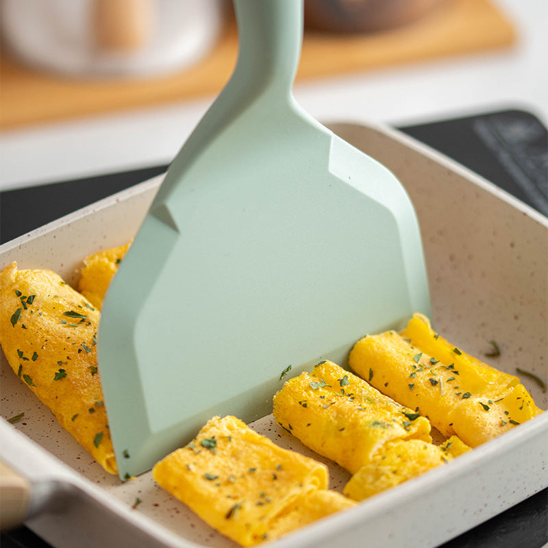 Wooden Handle Silicone Spatula Tamagoyaki Flat Non Stick Pot Shovel
