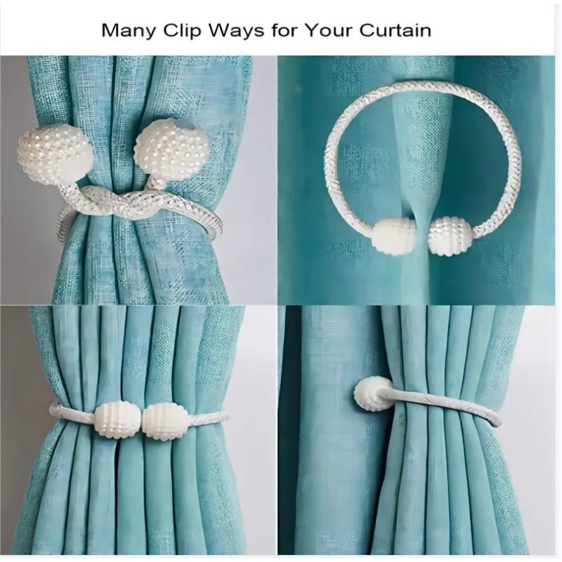 2pcs Pearl Magnetic Curtain Tiebacks No Drilling Needed