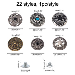 22pcs Alloy Craft Screw Rivet Turquoise/Iron DIY Faux Leather Mixed Nail Set