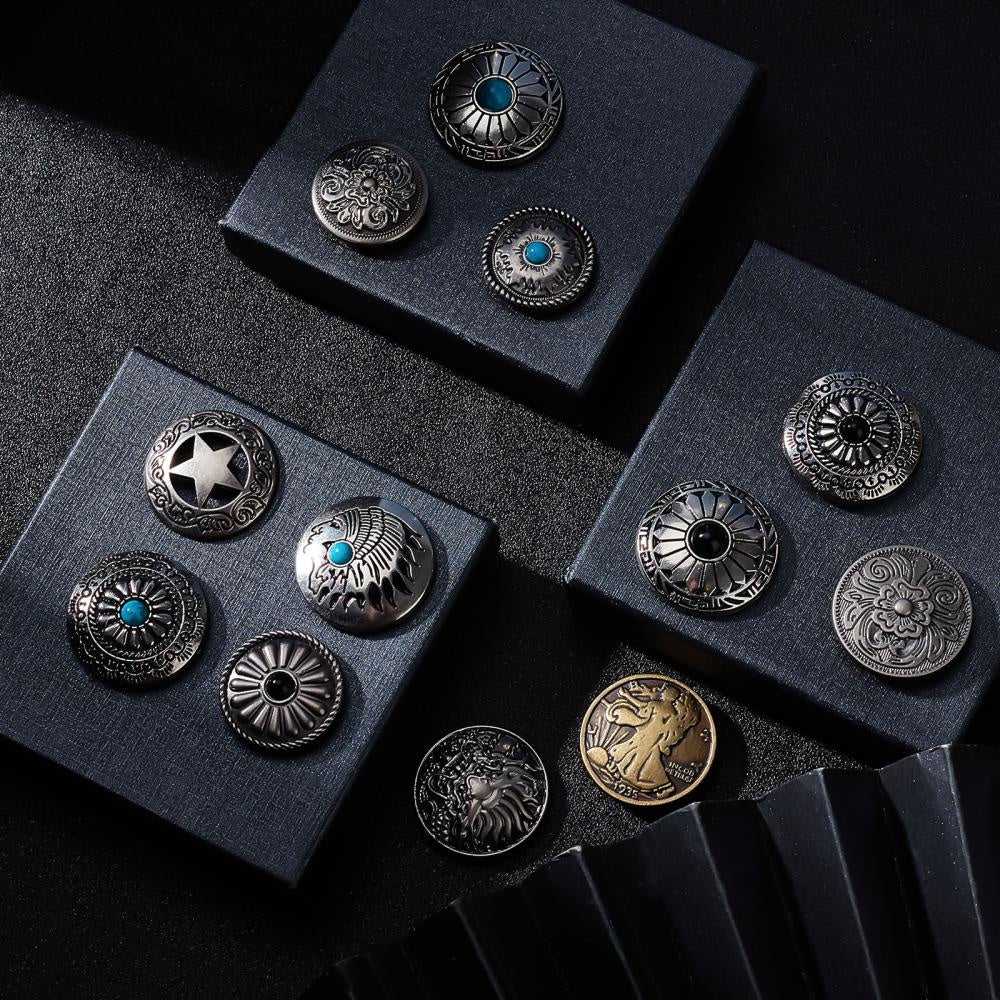 22pcs Alloy Craft Screw Rivet Turquoise/Iron DIY Faux Leather Mixed Nail Set