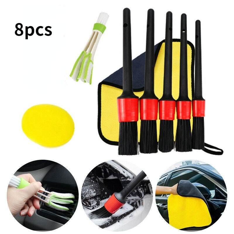 8pcs Car Motorcycle Wash Kit Detailing Brushes Towels Sponge