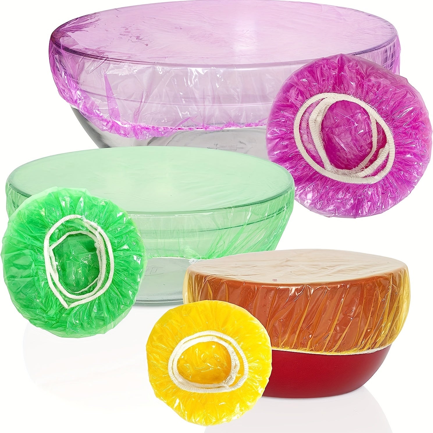 60pcs Colorful Elastic Food Storage Covers Reusable Fitted Bowl Covers