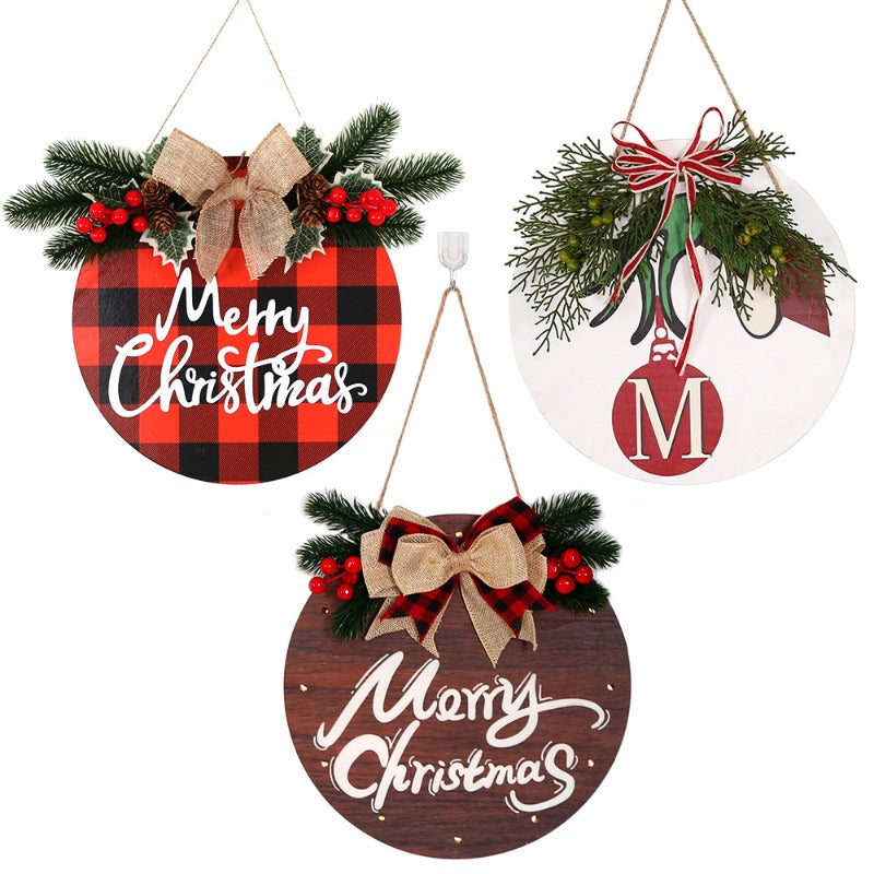 Christmas Wooden Hanging Home Decoration Bowknot Doorplate Ornament