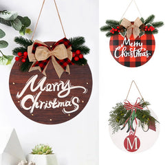 Christmas Wooden Hanging Home Decoration Bowknot Doorplate Ornament
