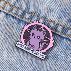 Cartoon Cat Purple Brooch Letter Pattern Badge Gift Men
