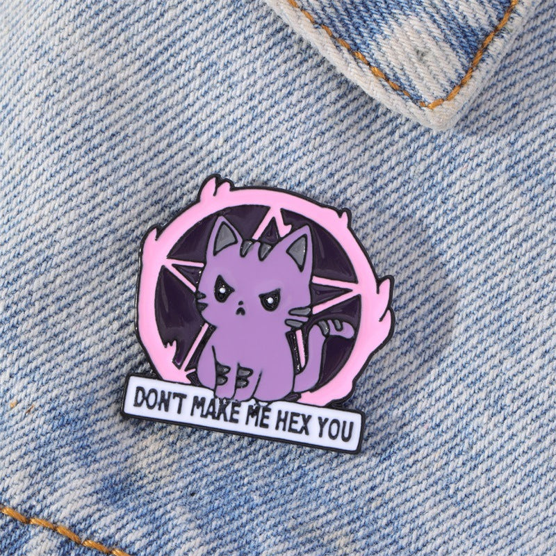 Cartoon Cat Purple Brooch Letter Pattern Badge Gift Men