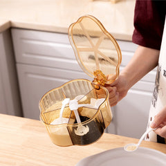 5-in-1 Seasoning Box with Spoon Integrated Spice Jar Salt Pepper Sugar MSG