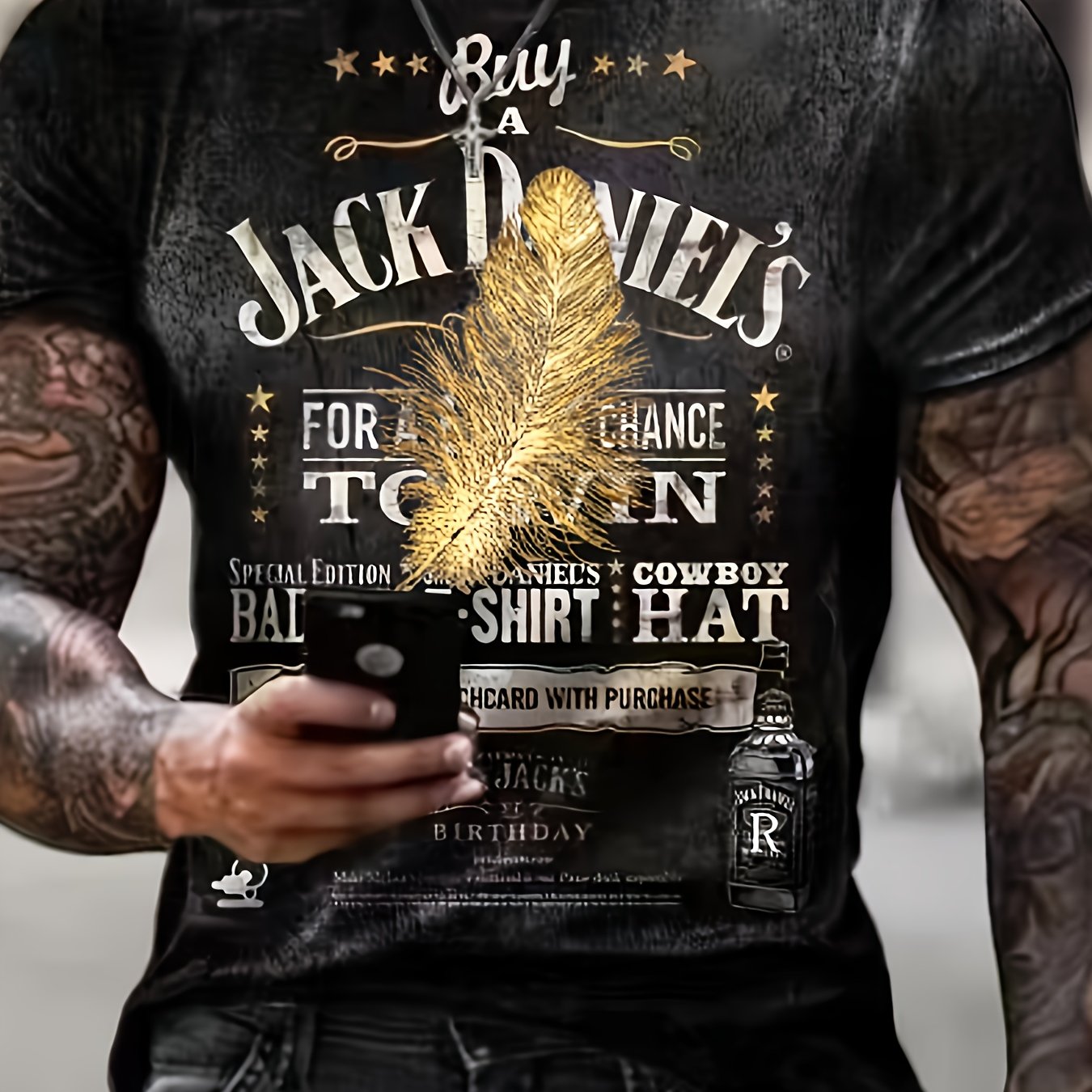 Feather And Letters Print Men's Vintage Graphic T shirt