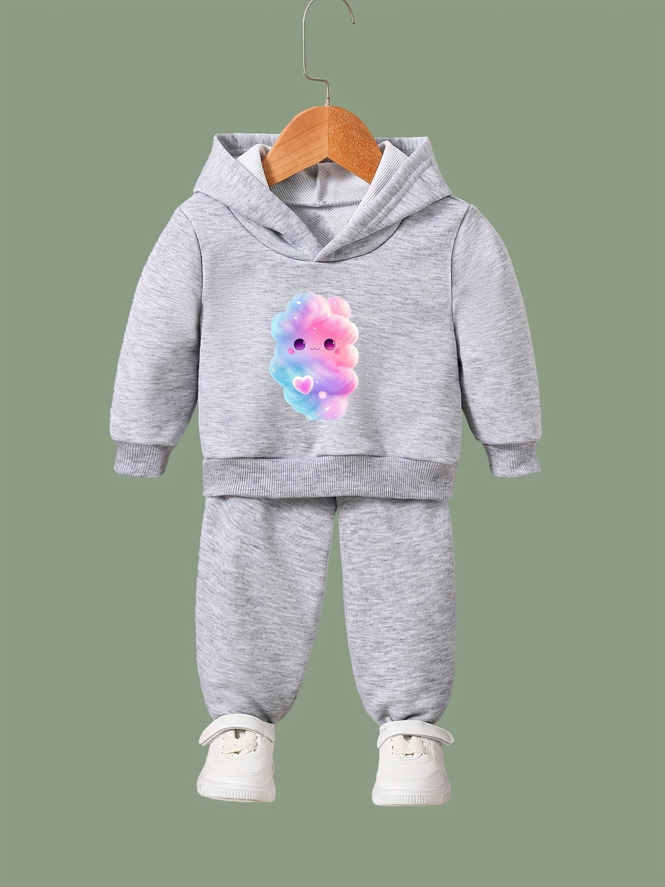 Cartoon Cloud Print Hoodies Pants Set Kids Spring Fall Sports Gift