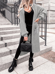  Solid Lantern Sleeve Open Front Cardigan