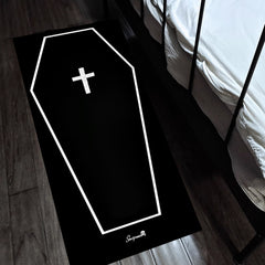 Dark Gothic Coffin Area Rug Halloween Bedroom Carpet
