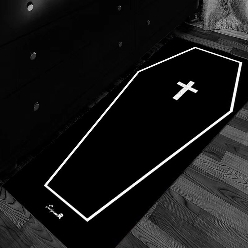 Dark Gothic Coffin Area Rug Halloween Bedroom Carpet