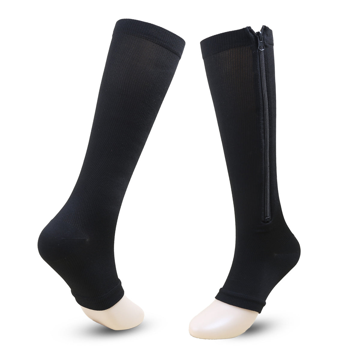 2 Pairs Unisex Knee High Compression Socks with Zipper for Running & Nursing