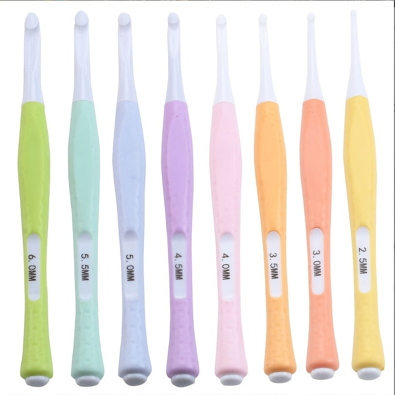 8pcs Candy Crochet Hooks Set with Soft Grip Handles for Arthritic Hands