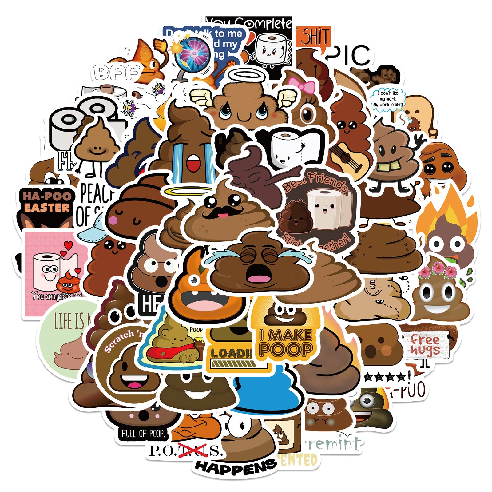 50pcs Poop Doodle Stickers Waterproof Phone Luggage Cup Self Adhesive Stickers