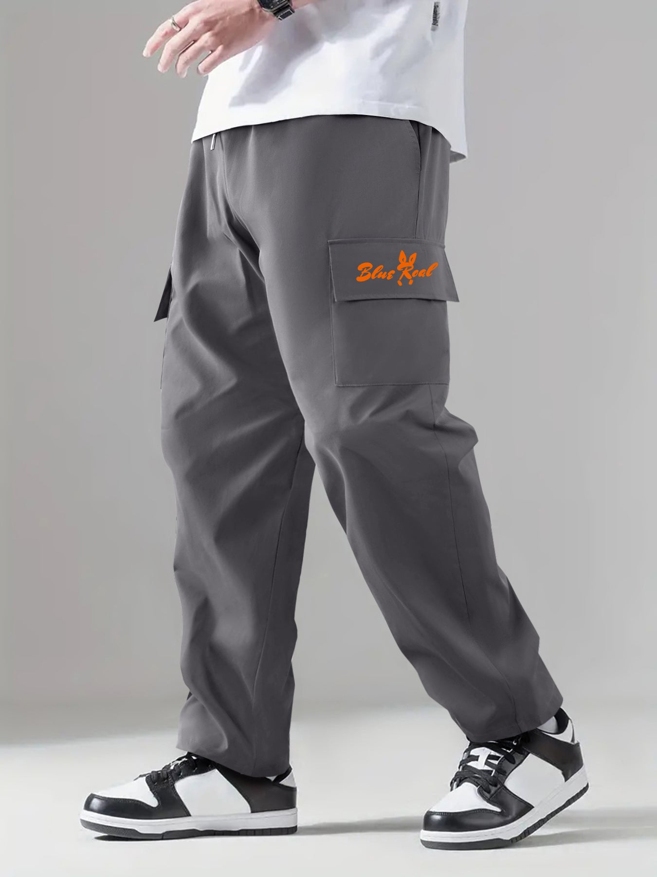 Letter Print Cargo Pants Men's Stretch Pocket Casual Pants