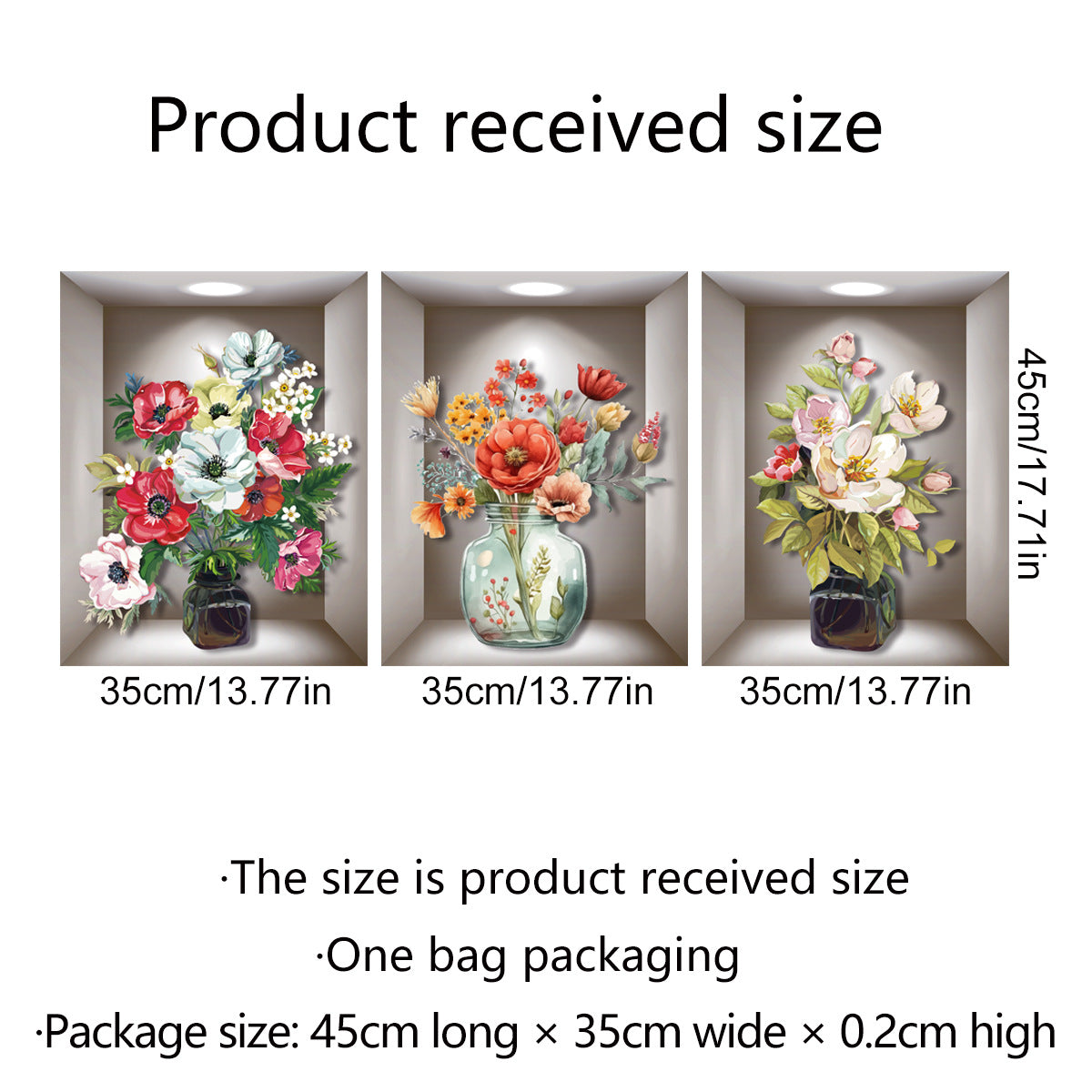 3pcs 3D Vases Plants Flowers Wall Stickers Decorative Triptych Background