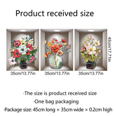 3pcs 3D Vases Plants Flowers Wall Stickers Decorative Triptych Background