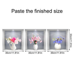 3pcs 3D Vases Plants Flowers Wall Stickers Decorative Triptych Background