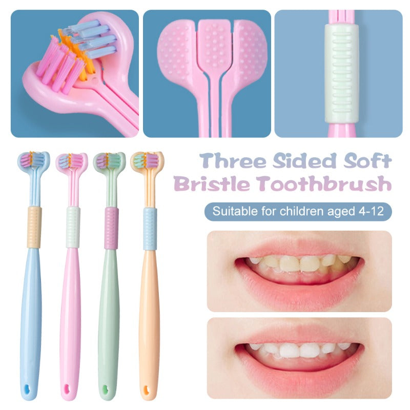 Kids 3-Sided Toothbrush Soft Bristle Deep Oral Cleaning Tongue Scraper Oral Care