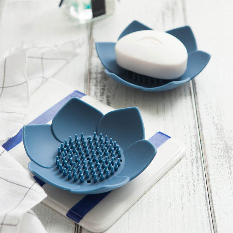 Lotus Shape Silicone Soap Box Non Slip Portable for Draining Soap Tray