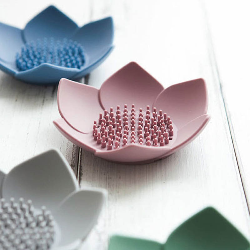 Lotus Shape Silicone Soap Box Non Slip Portable for Draining Soap Tray